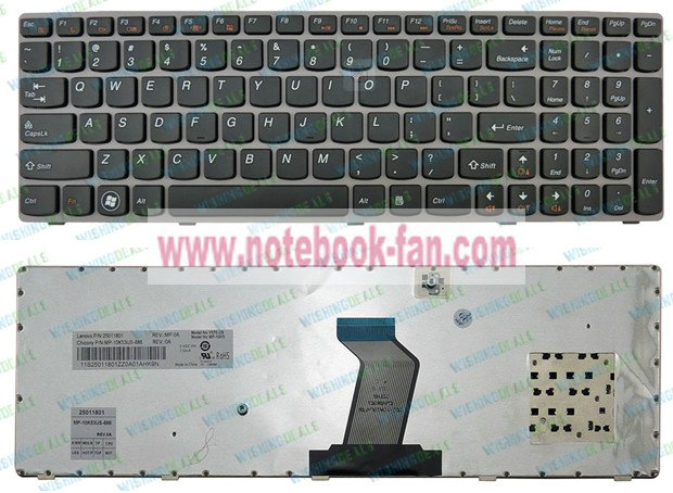 New IBM Lenovo IdeaPad Y570 MP-10K5 US Black Keyboard with Frame - Click Image to Close